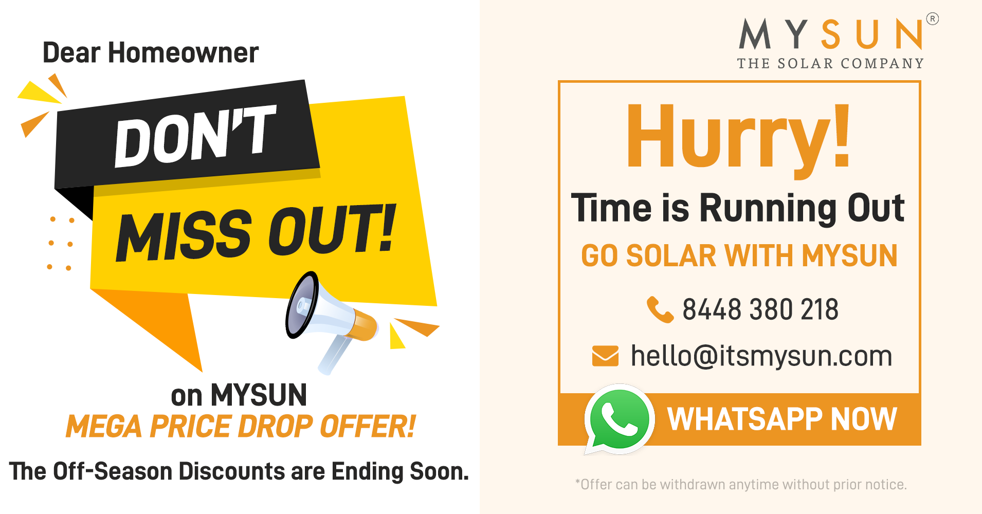 MYSUN Off Season Price Drop Offer is Ending SOON! Get Ready in Time for Summers.